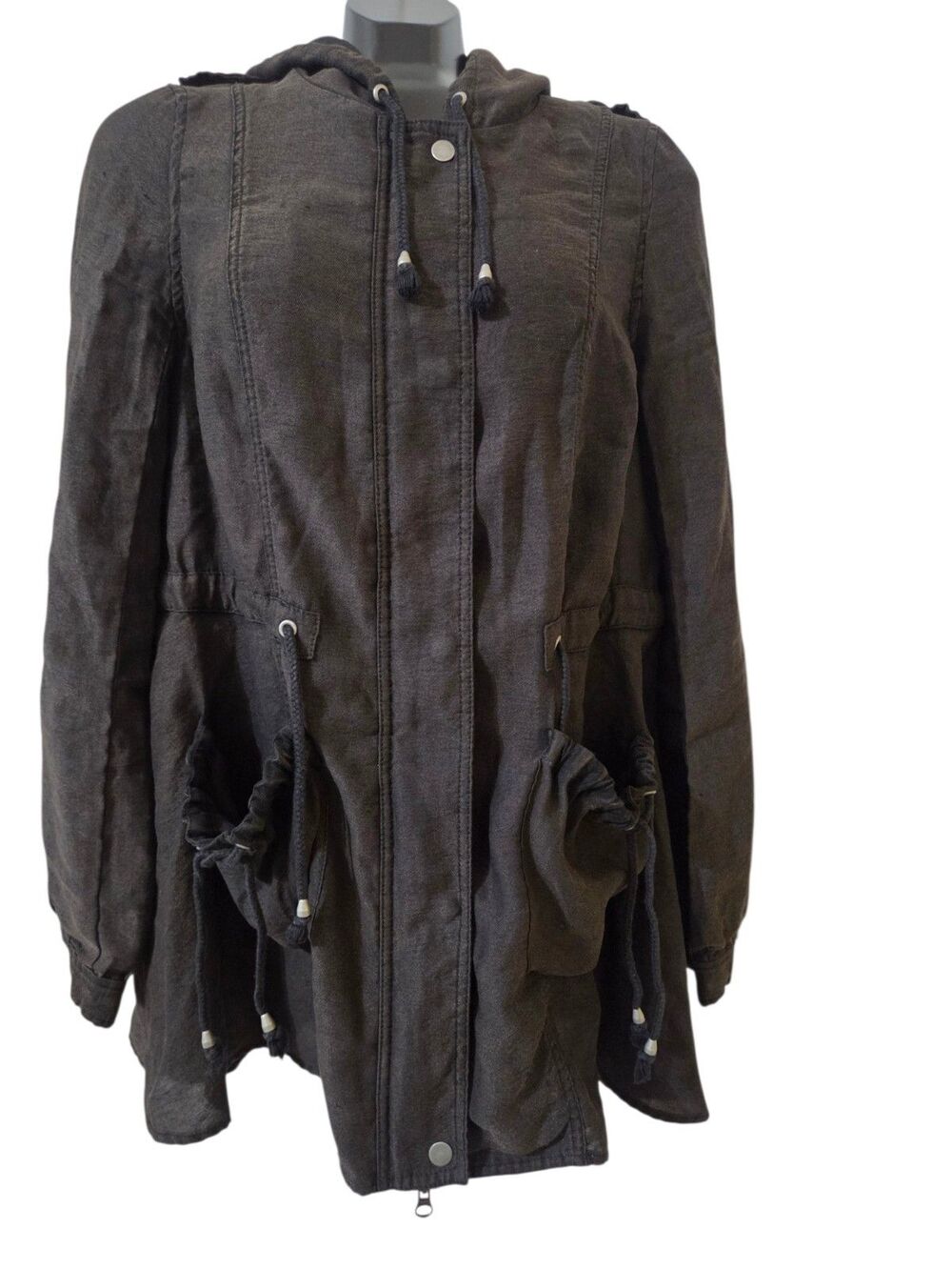 Free People Charcoal Black Hooded Jacket Anorak Women's M Surplus Utility J6.1